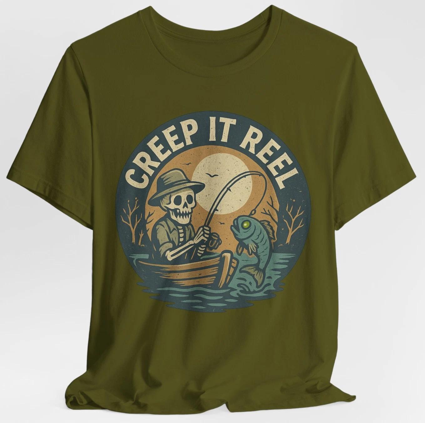 Creep It Reel Fishing Halloween T-Shirt Skeleton Zombie Fish Angler Tee 2XL