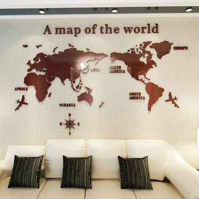 Neue Weltkarte Wand 3D Acryl Wandaufkleber Dreidimensionale Aufkleber Schlafzimmer Hintergrundwand Dekoration Aufkleber Büro Dekor