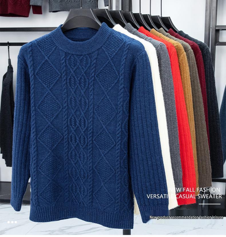 Men's Winter Jacquard Knit Sweater - Thick, Warm, Half-High Collar, Fashionable for All Ages