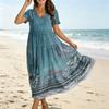 Vestido Midi de Verano para Mujer, Estilo Bohemio, Ajuste Holgado Casual, Estampado Degradado, Manga Corta, Cuello en V, Ropa de Playa
