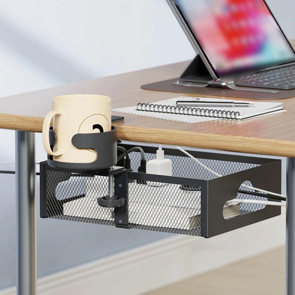 No Drill Under Desk Storage Rack 360 Degree Rotating Under Desk Organizer Desk Accessories