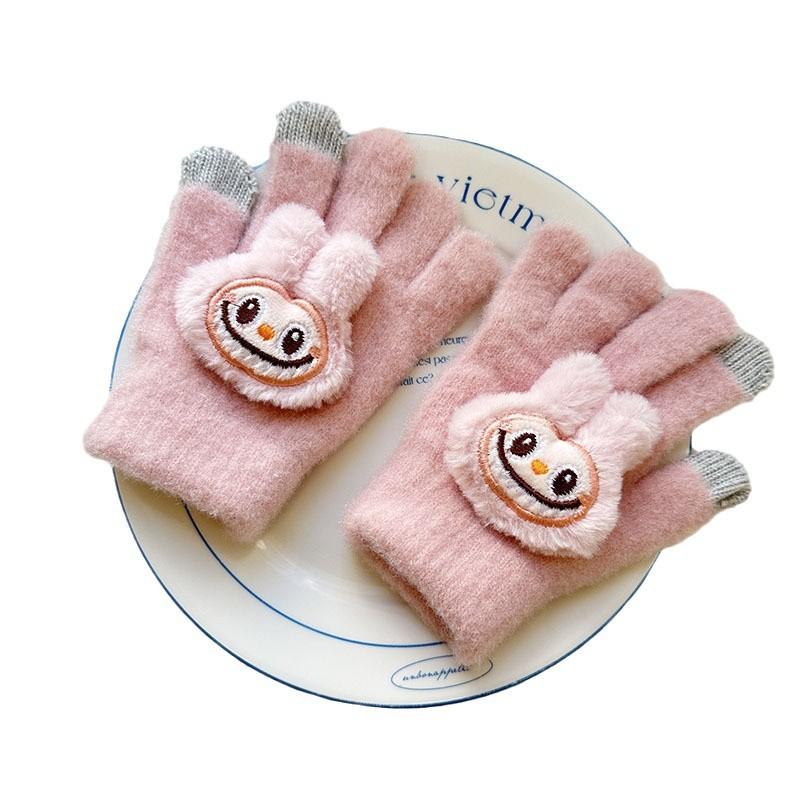 New Children's Gloves Cute Finger Gloves Korean Version Cartoon Autumn and Winter Thickened Five Finger Warm Baby Gloves