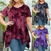 Plus-size Fashion Women's Tie-dye V-neck Hem Irregular Short-sleeved Loose Top