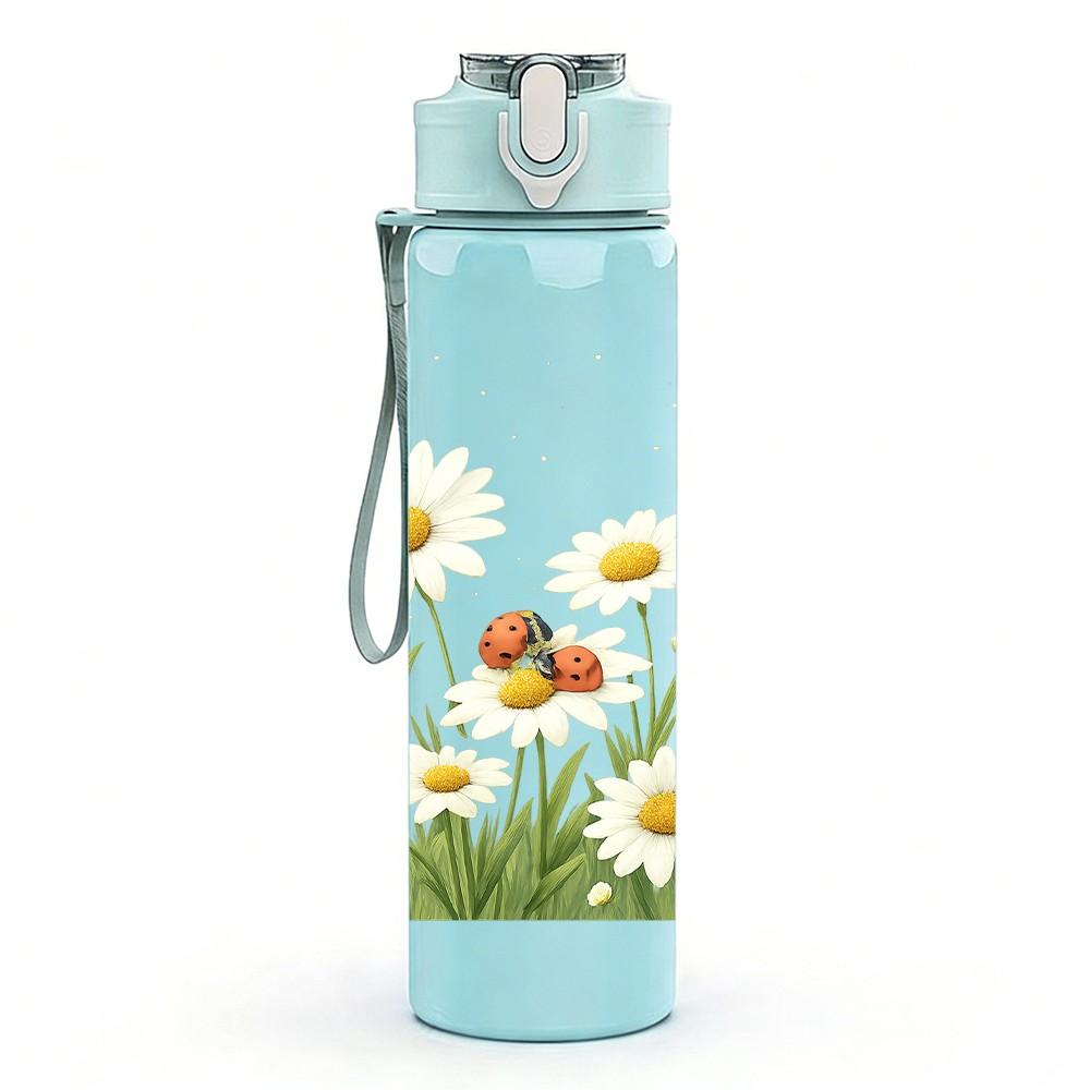 1 PZ Bottiglia Sportiva in Plastica da 750ml Campo di Fiori Selvatici e Erba Margherite Tappo Flip-Straw Ermetico Adatta per Sport Ufficio Uso Domestico