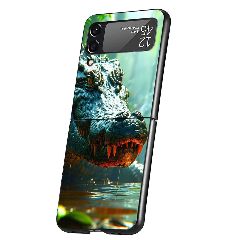 Crocodile Animal Cover Phone Case For Samsung Galaxy Z Flip 7 6 5 4 3 5G Flip7 Flip6 Flip5 Flip4 Flip3 Black Fundas Shell Galaxy
