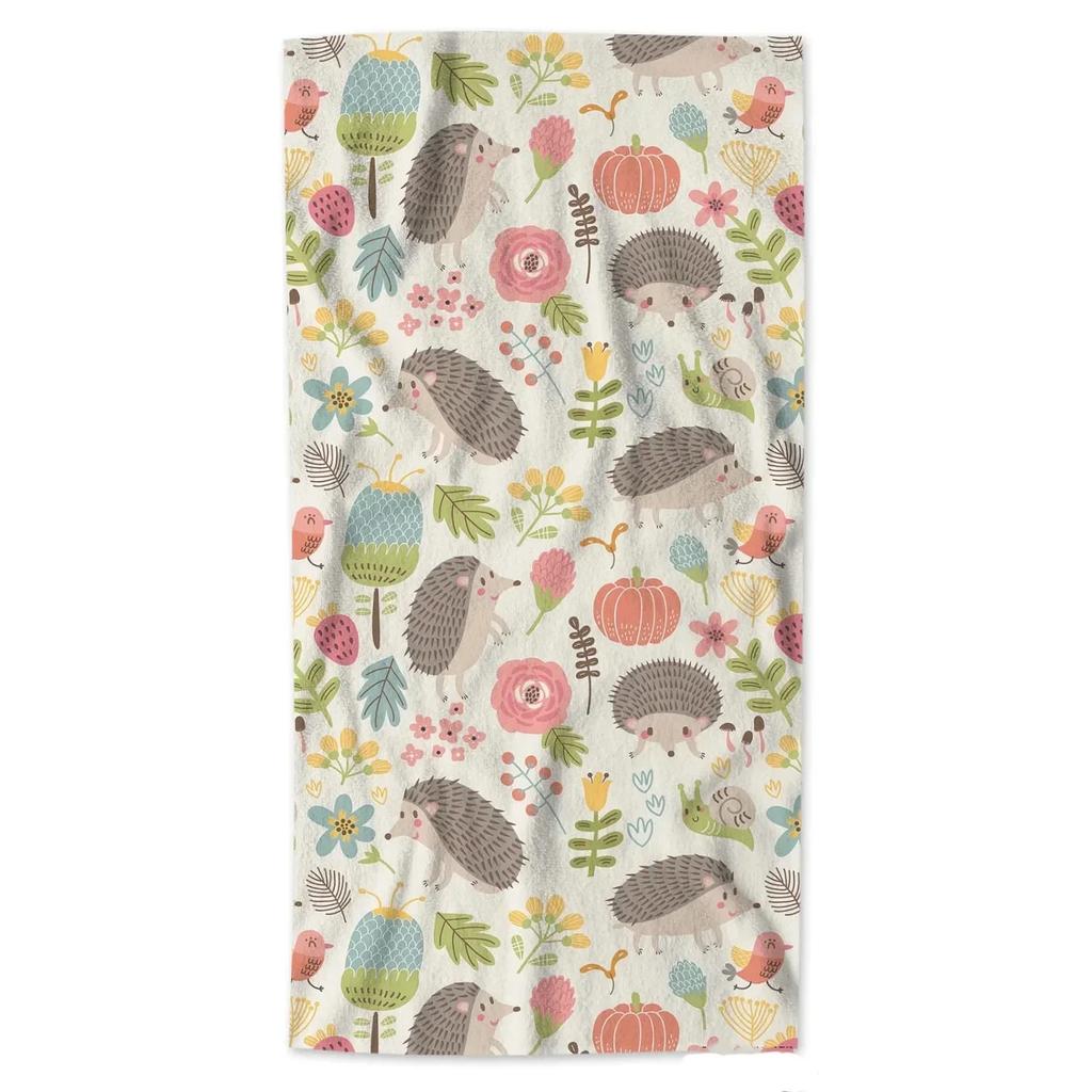 Cute Hedgehog Bath Towel Cartoon Beach Towel for Bathroom Hotel Gym Spa Sport Travel Camping Soft Absorbent Kitchen Dish Towel