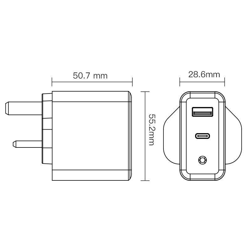 40W British GaN1C1A Multi-Protocol Charger PD20W+QC3.0 Dual-port PPS Independent Intelligent Fast Charging