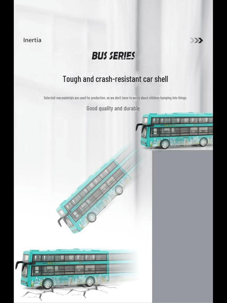 Children's Double-Decker Bus Toy with Open Doors, Lights, Music, and Inertia Simulation for Sightseeing and Public Transport Play.