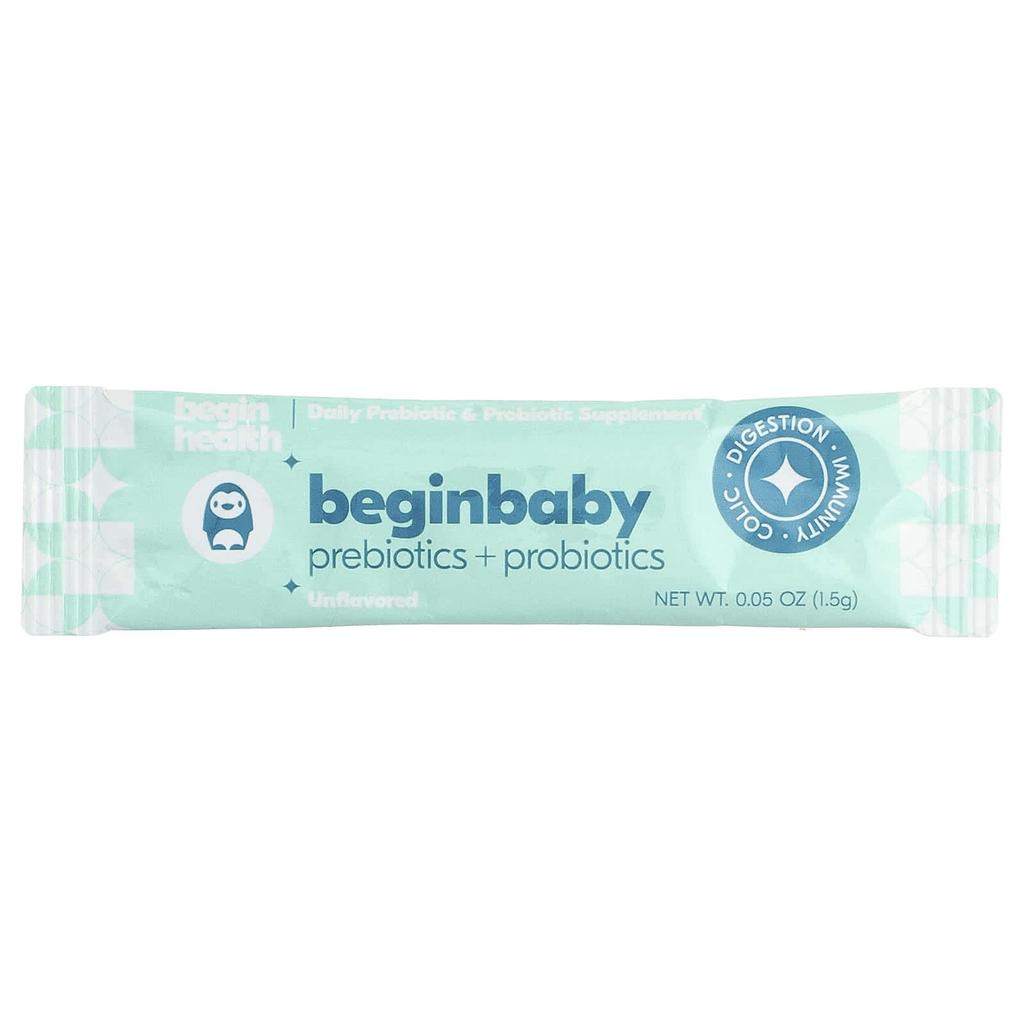 Begin Health, Children's, Beginbaby Prebiotic + Probiotic, 0-12 Months, Unflavored, 28 Packets, 1.5g (0.05oz) Each