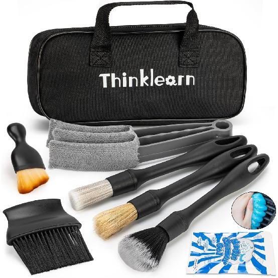 ThinkLearn Car Interior Detailing Kit, Car Cleaning Kit Interior, Including 7Pcs Auto Detailing Brush Set And Storage Bag, Car Accessories Supplies