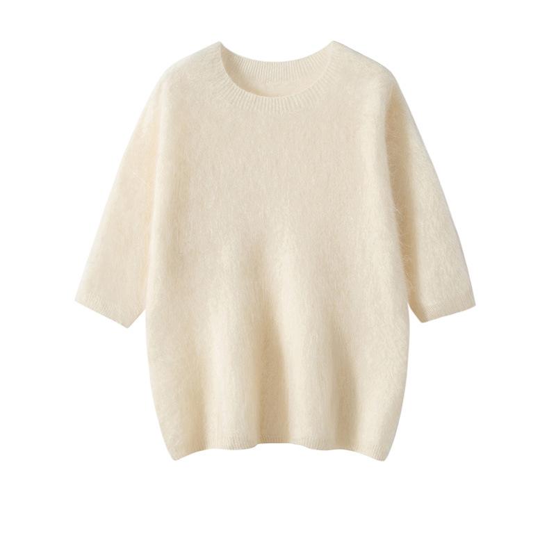 Women's 100% Pure Cashmere Short Sleeve Round Neck Sweater - Autumn/Winter Knit Pullover Base Layer