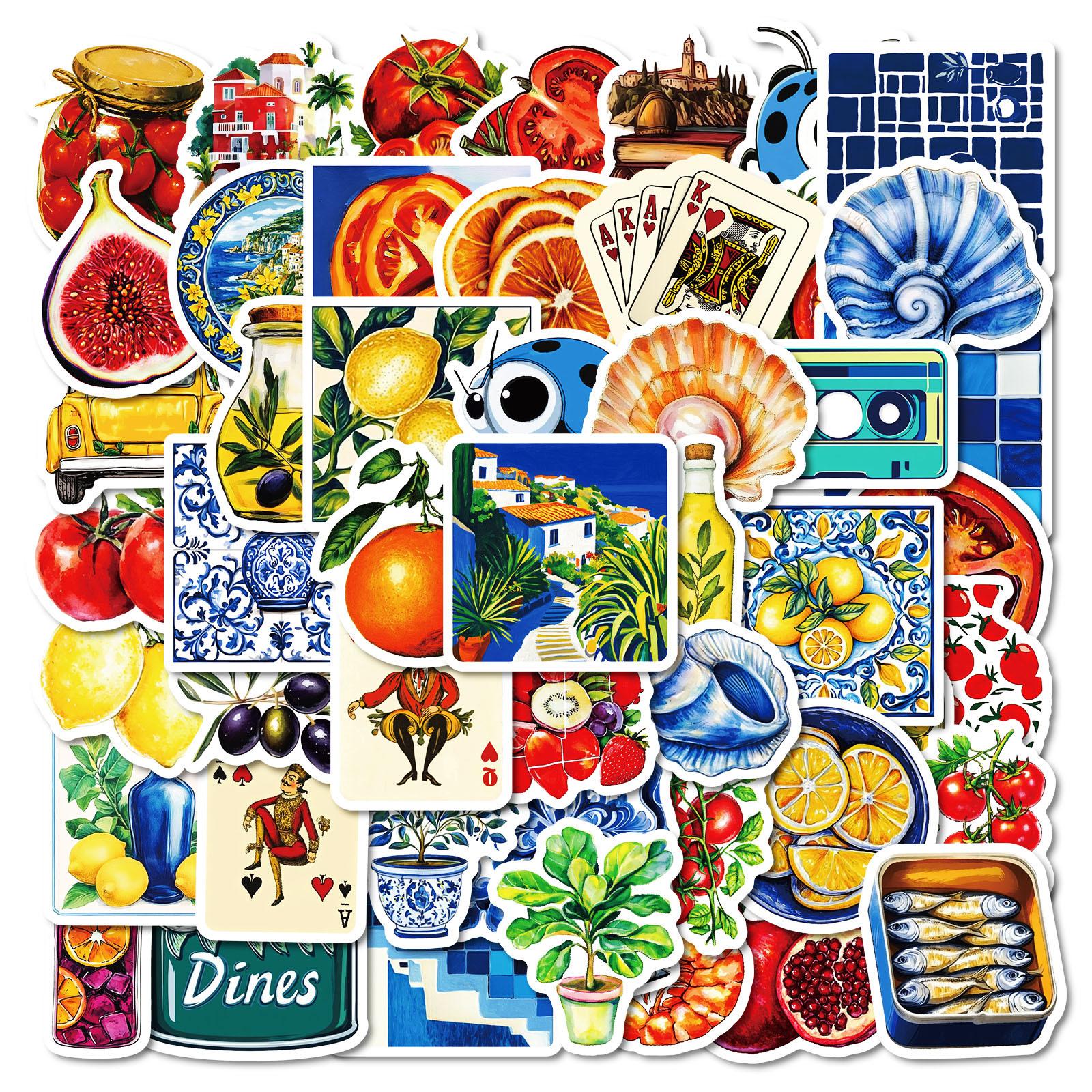 

50 Mediterranean Style Fruit Stickers Luggage Laptop Ledger Stickers