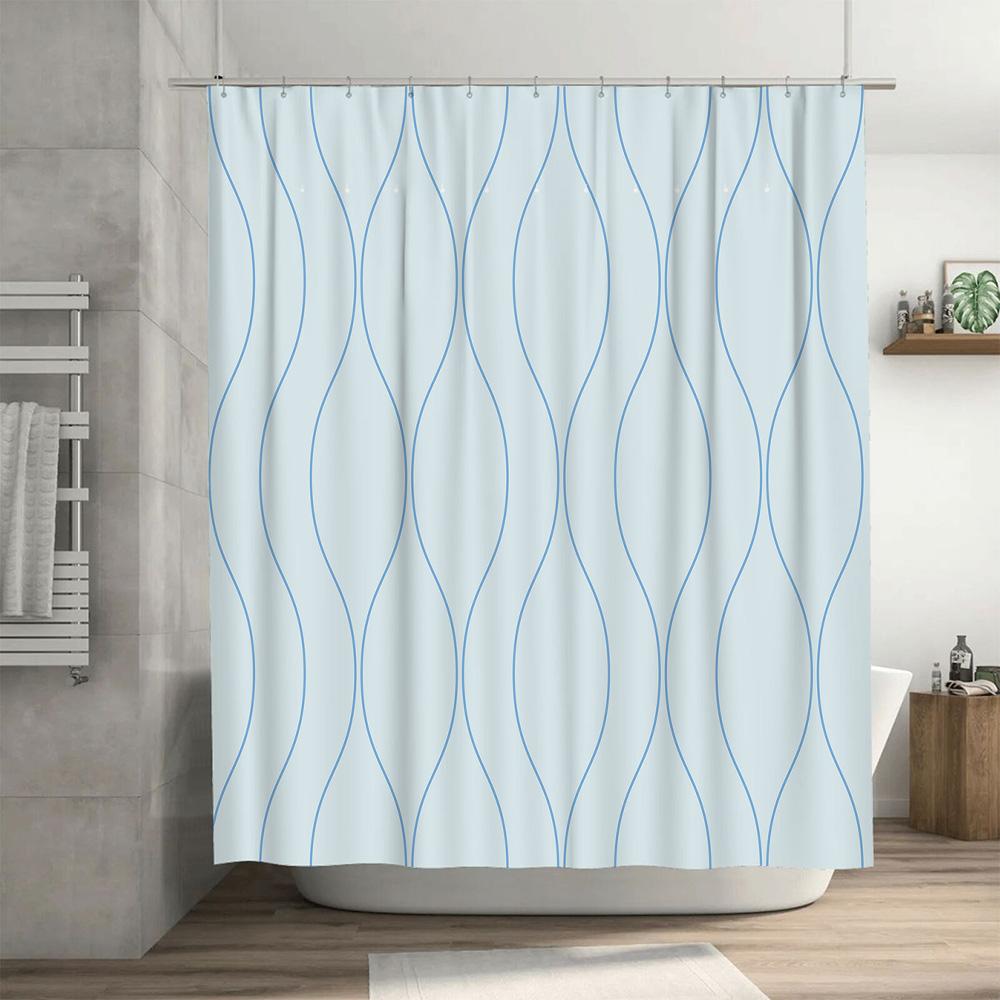 Luxury Blue Wave Shower Curtain Waterproof Fabric for Bathroom Decorations Bath Liners (60x72 In)