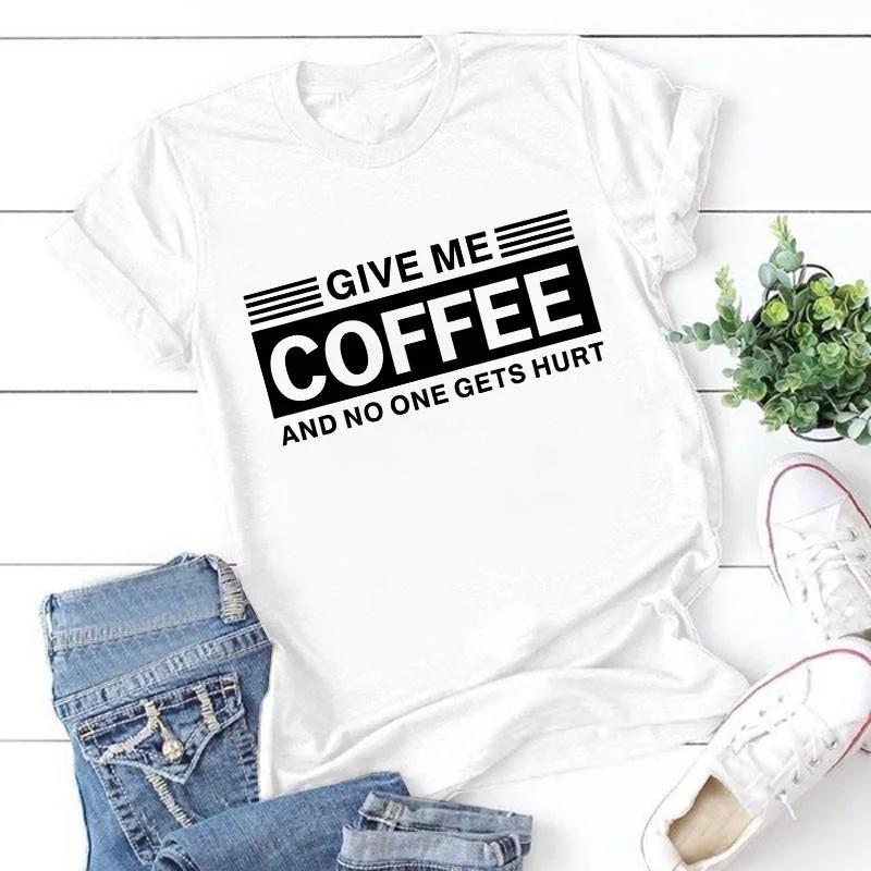 Women Fashion Short Sleeve Tee Shirt Lady Casual Loose Newest Round Neck T-shirt Top Plus Size Funny 'Give Me Coffee Print T Shirt