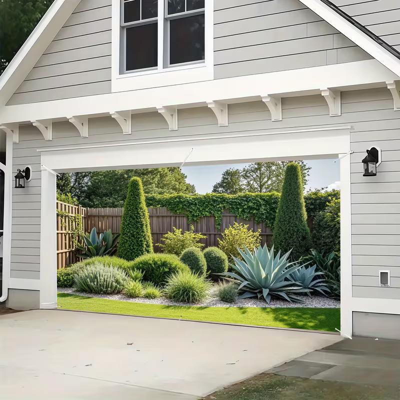 Sunlit Patio Garden Tapestry, Lush Agave Plants & Ivy-Covered Fence Print Wall Hanging