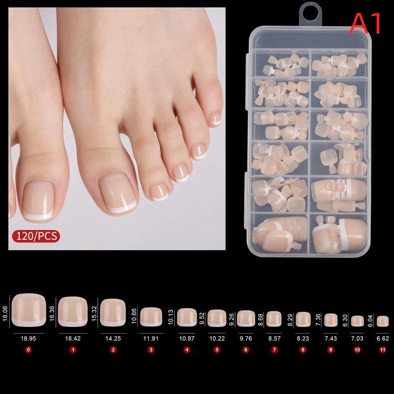 Artificial Short Square Toenails 120Pcs White Full Cover Press On Toe Nails for Women Summer Beach Holiday