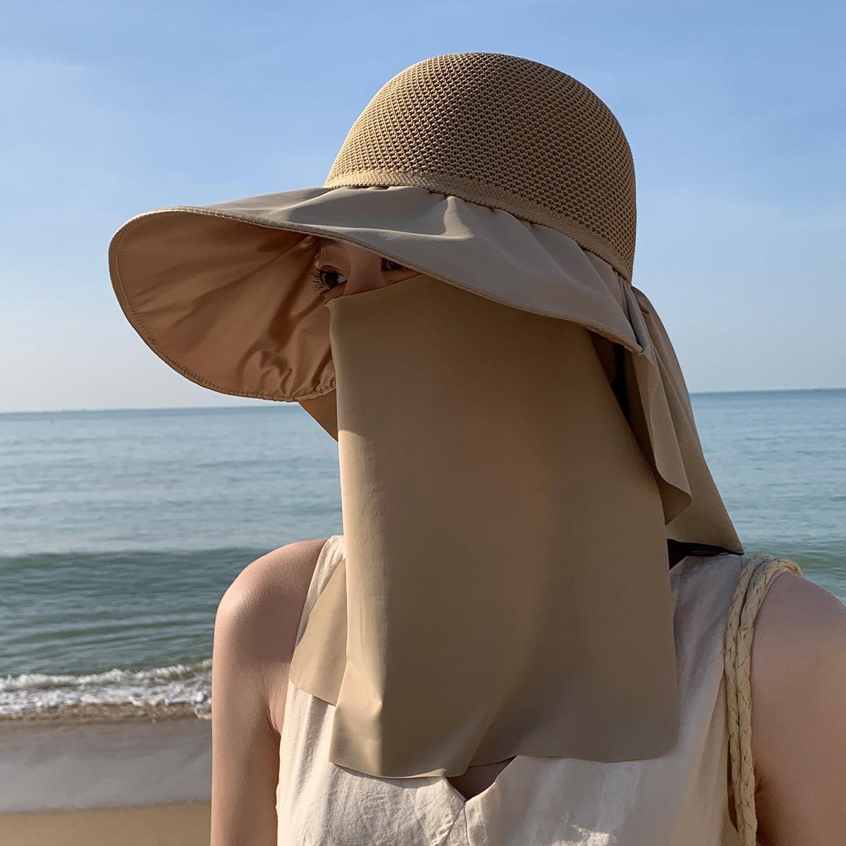 

Солнцезащитная шляпа женская с большими полями, шляпа-ведро с защитой от солнца, маска для лица, шляпа от солнца для походов, защита шеи, защита от УФ-лучей One size