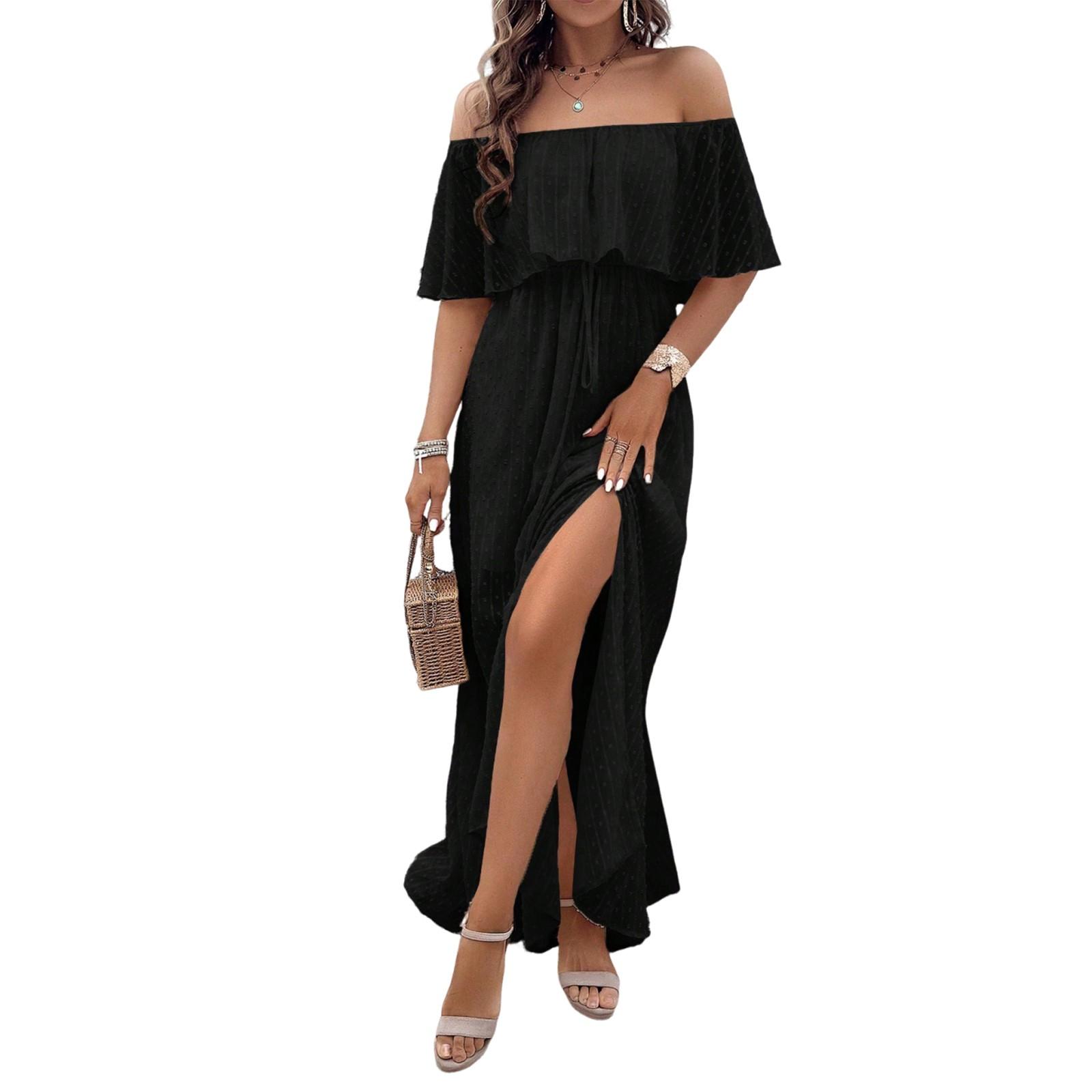 

Женские повседневные темпераментные элегантные трехмерные вышитые платья на одно плечо M чёрный