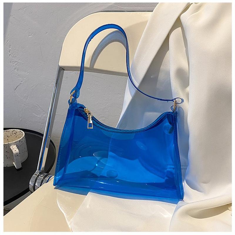 Fashion High Quality Pvc Handbag Transparent Eye-Catching Jelly Bag Zipper Multifunctional Simple Style Women'S Shoulder Bag New