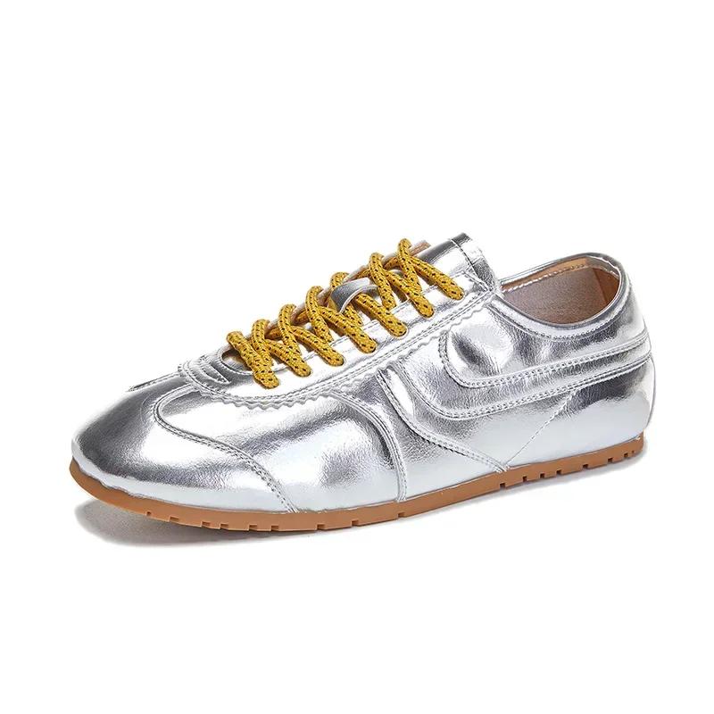 Fashion Genuine Leather Lace Up Women's Sneaker Faux Suede Patchwork Trainers Light Comfortable Flats Breathable Non-slip Running Shoes