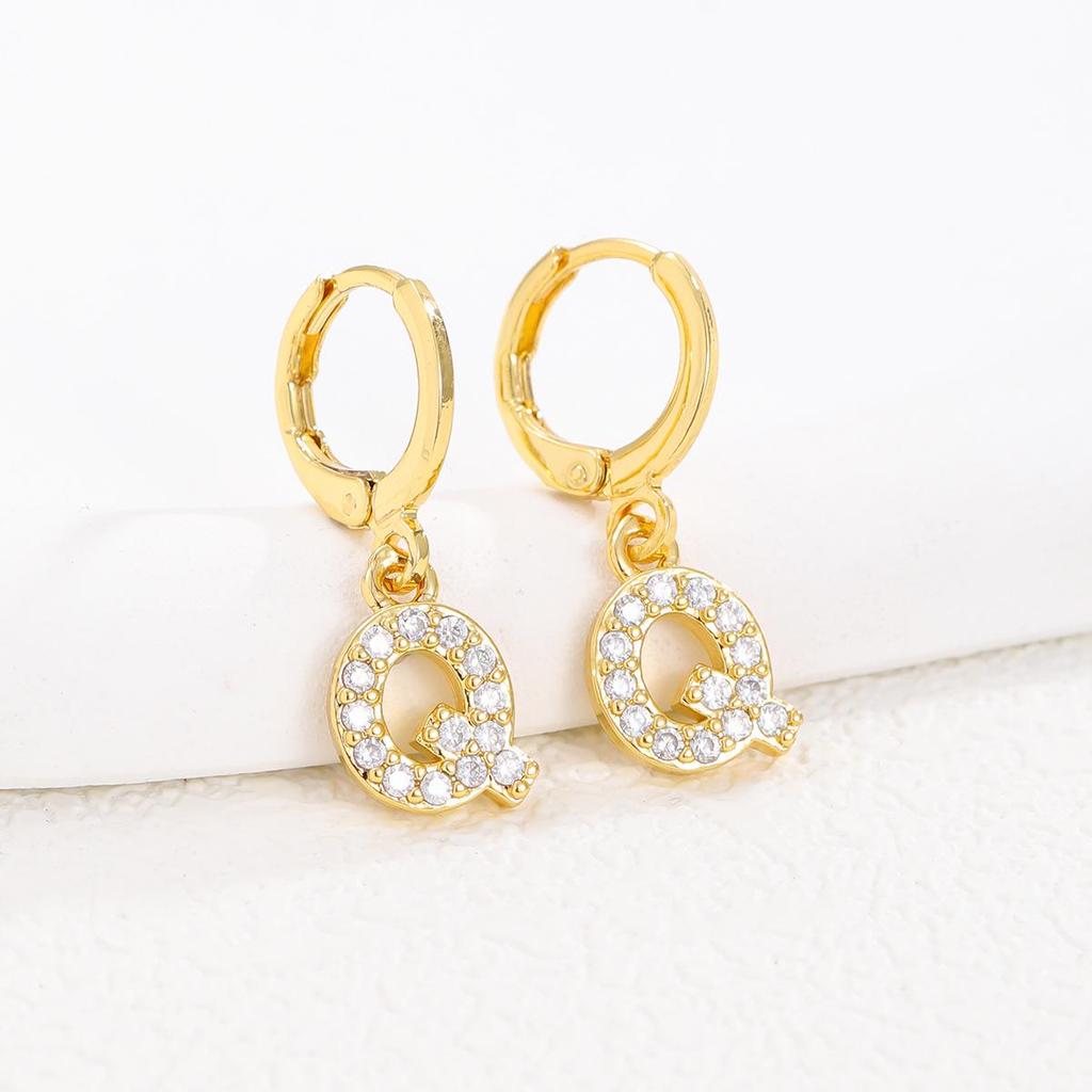 European and American Fashion Gold-Plated Zircon Letter Earrings for Women