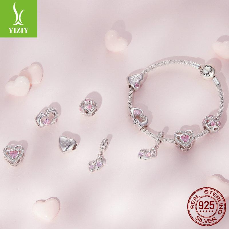 Pink Love Mother'S Day Series Bracelet Beads, Great Mother'S Love S925 Silver Beads Loose Beads