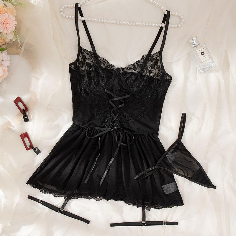 Garter Belt Bra Thong Set Pink Transparent Delicate Lingerie Night Dress Women's Porn Sexy Underwear With Leg Rings Panty Sets