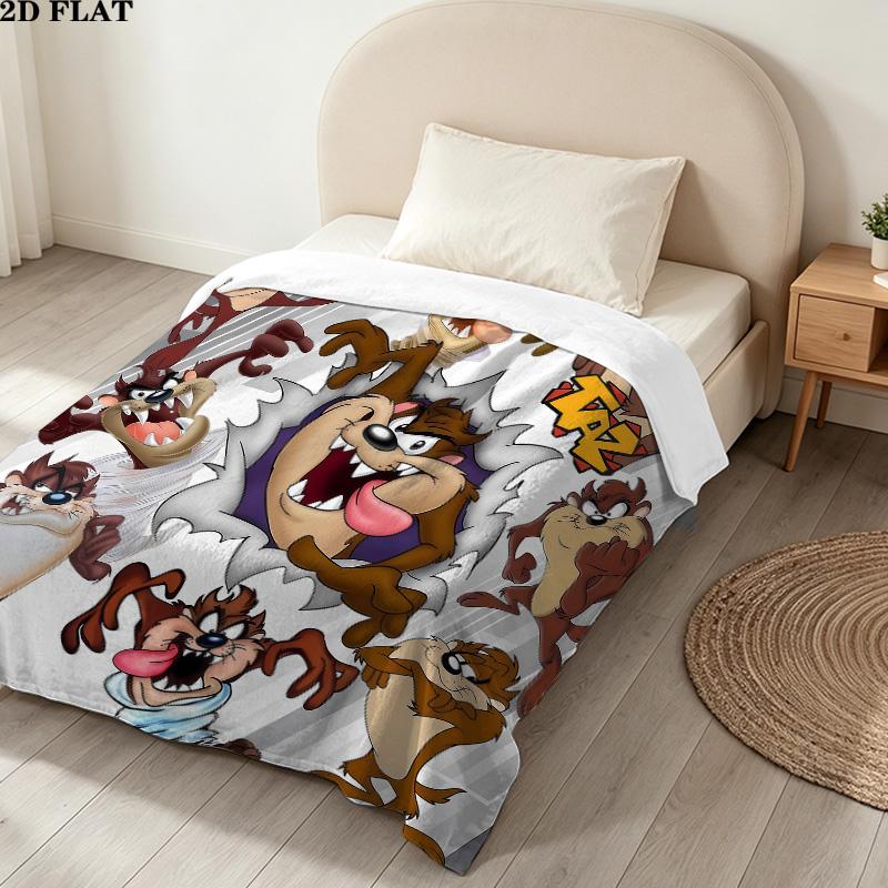 1PC Tazmanian Devil Patterned Flannel Blanket Suitable For All Seasons For Home Decor Warmth And Comfort Gifts Holiday Present