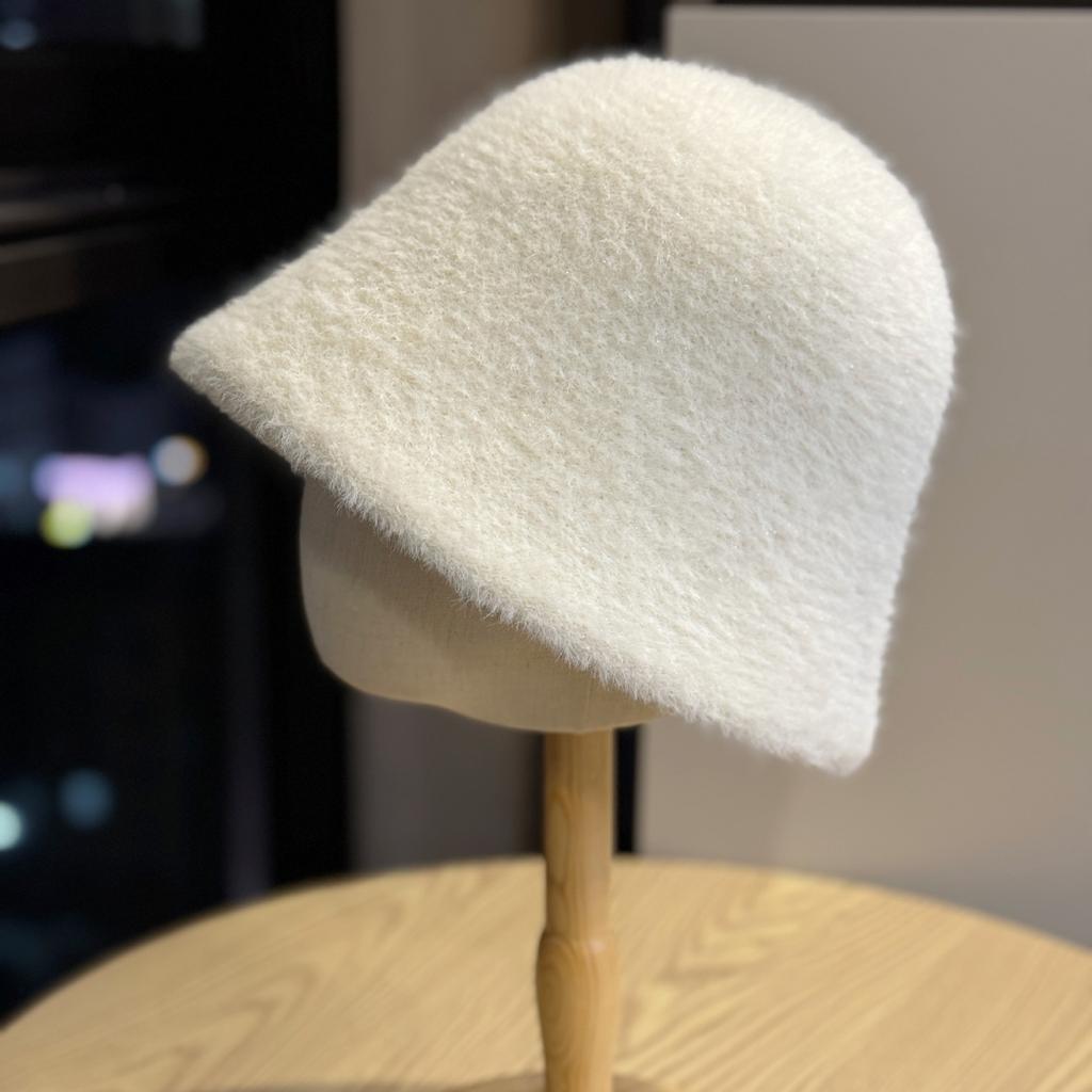 New All-match Thick Furry Knitted Fisherman Hat for Women in Autumn and Winter To Prevent Cold and Keep Warm and Show Face Small Bucket Hat Basin Hat