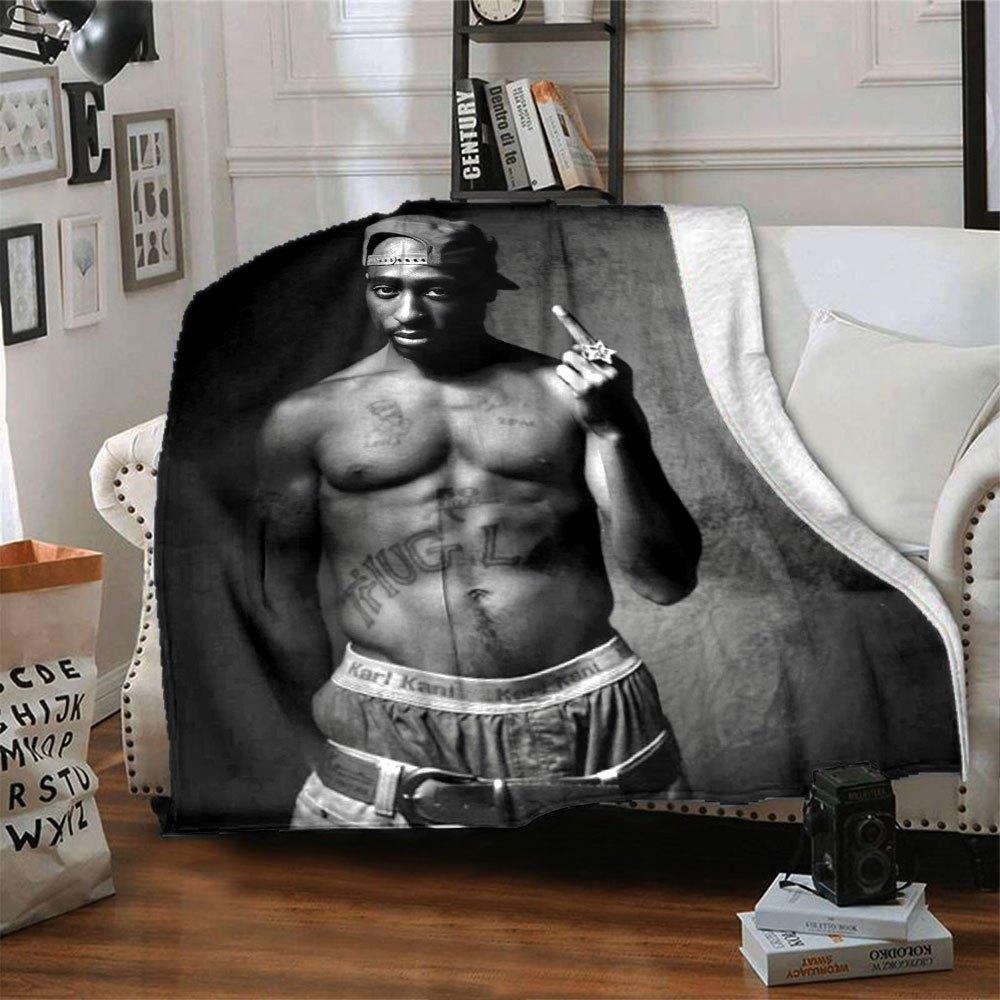 

1pc 2PacHip Hop Blanket Soft Lightweight All Season Multi Purpose Throw for Sofa, Bed, Office & Picnics, French Style with Iconic Album Art & Quotes 80x120cm