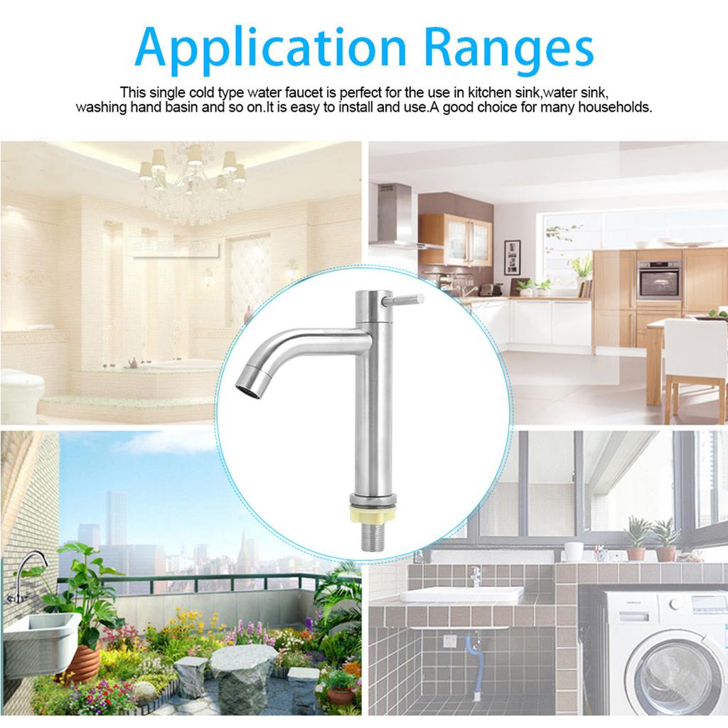 G1/2in Male Thread Stainless Steel Water Faucet Undercounter Single Cold Water Tap