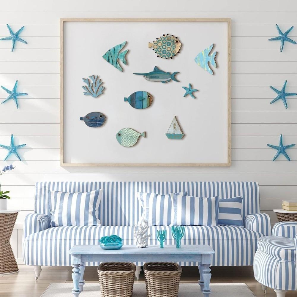 10Pcs Wall Art Wooden Decorations Retro Fish Wall Decor  Bedroom Home Decorations