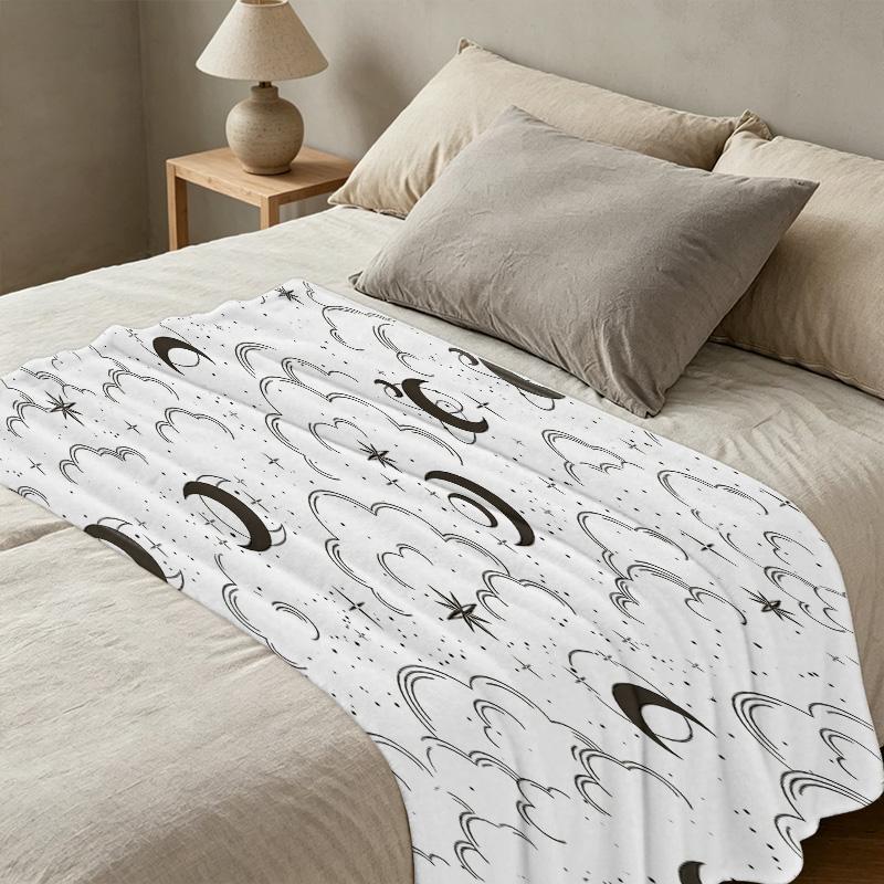 Lightweight Flannel Blanket, Star Moon Cloud Series - Soft & Skin-friendly, Perfect for Napping, Home Decor, Halloween & Christmas Use