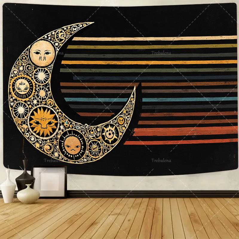 1pc Wall Tapestry Yin Yang Sun Moon Tapestry - Black White Boho Wall Hanging for Bedroom Decor