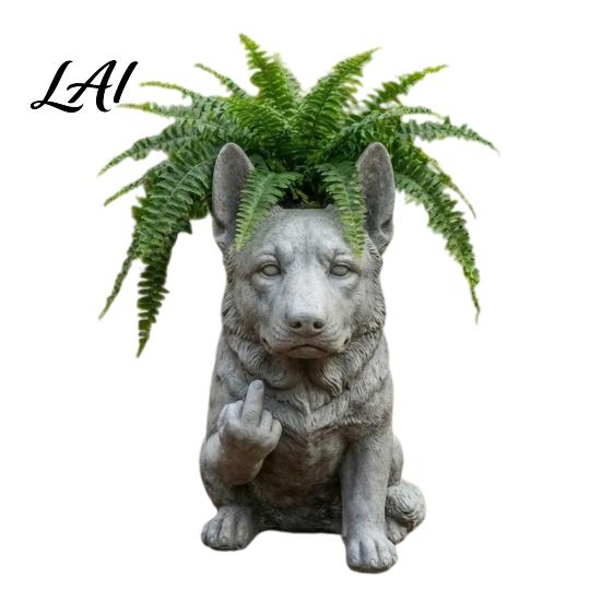 Unique Attitude Flowerpot Bulldog Creative Decorative Planter with Design Eye-Catching Garden Centerpiece Decor Indoor Outdoor Plant Pot Novelty