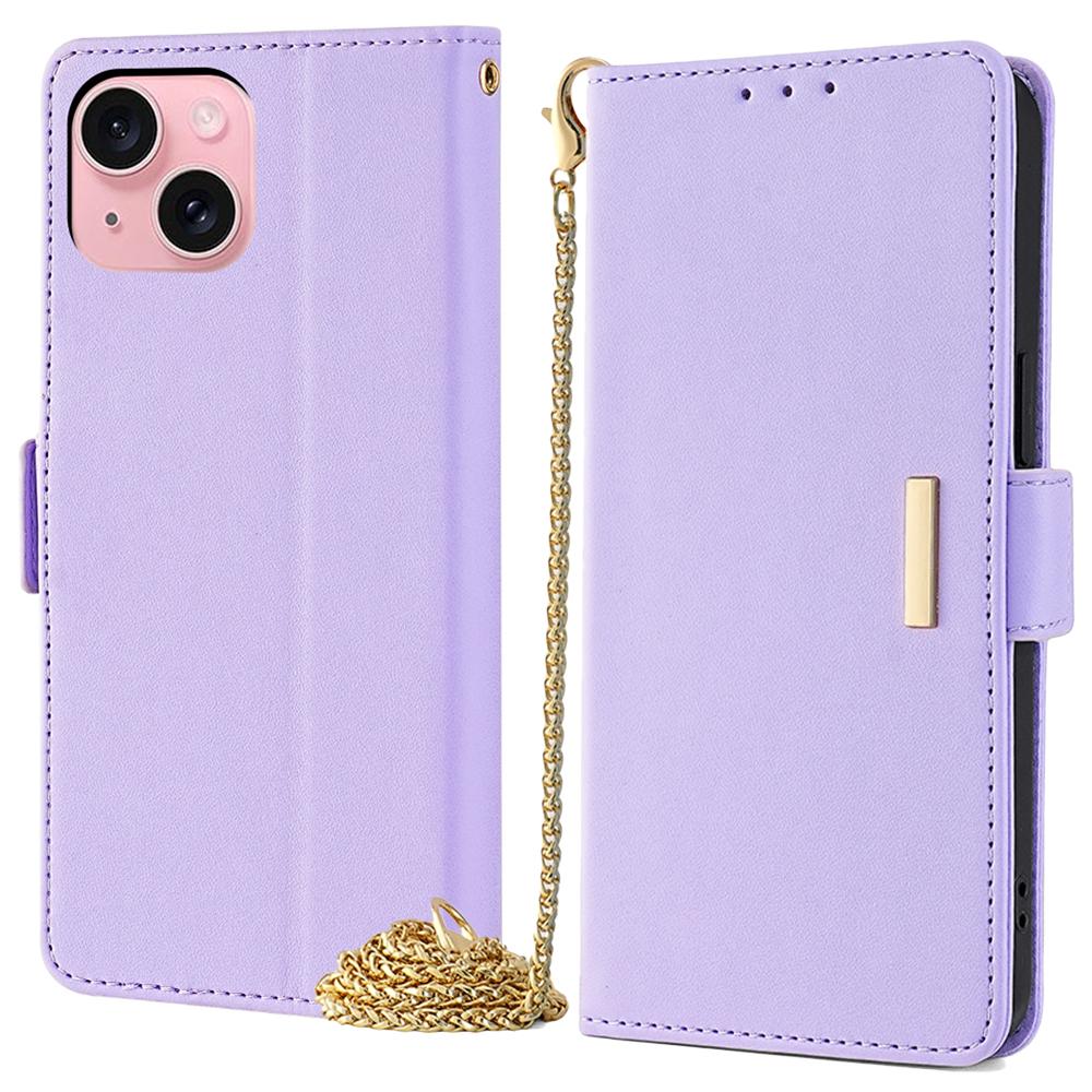 

For iPhone 15 Case RFID Blocking Flip PU Leather Wallet Crossbody Phone Cover Purple
