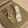 7313 high-heeled slippers women's new outer wear in summer 2025, thin-heeled cool slippers, square crystal and sandals.
