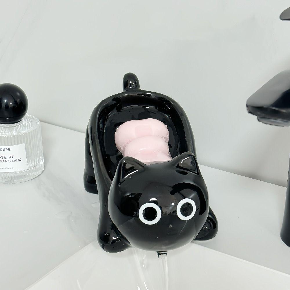 Cute Cat Soap Box Ceramic Bathroom Storage Rack Tray Container Soap Dish  Drainage Rack