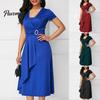 Abito Midi Donna Monocolore Ampia Gonna Sexy Temperamento A-line per Matrimonio Irregolare