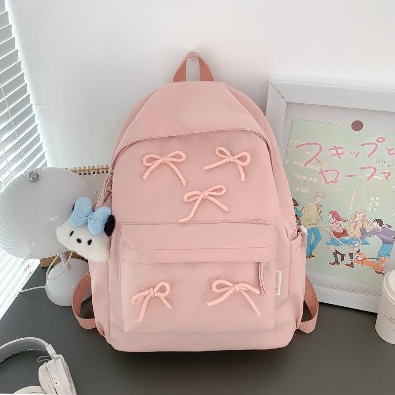 Schoolbag College Student Backpack Junior High School Student Computer Bag Korean Version Simple Girl Bow School Bag Large Capacity Backpack Female