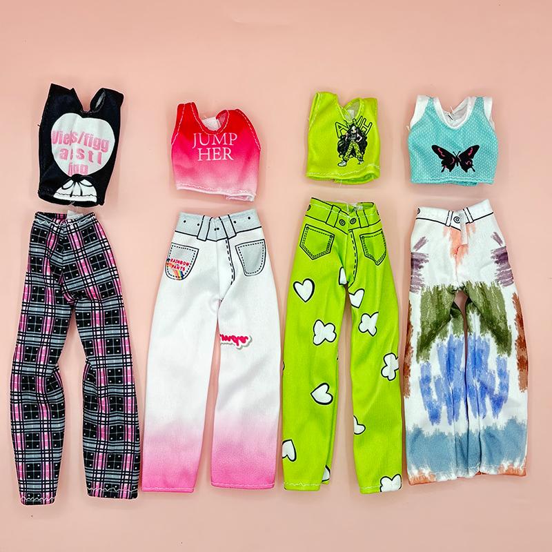 4 Stück/Packung Handgemachte Modekleidung für 11,5 Zoll/30 cm Puppen Y2k Lässiges Oberteil und Hose Puppenzubehör Spielzeug für Mädchen Anziehspiel