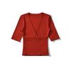Elegante Camiseta Cruzada en V con Ceñido a la Cintura para Mujer - Capa Base de Manga Corta para Verano