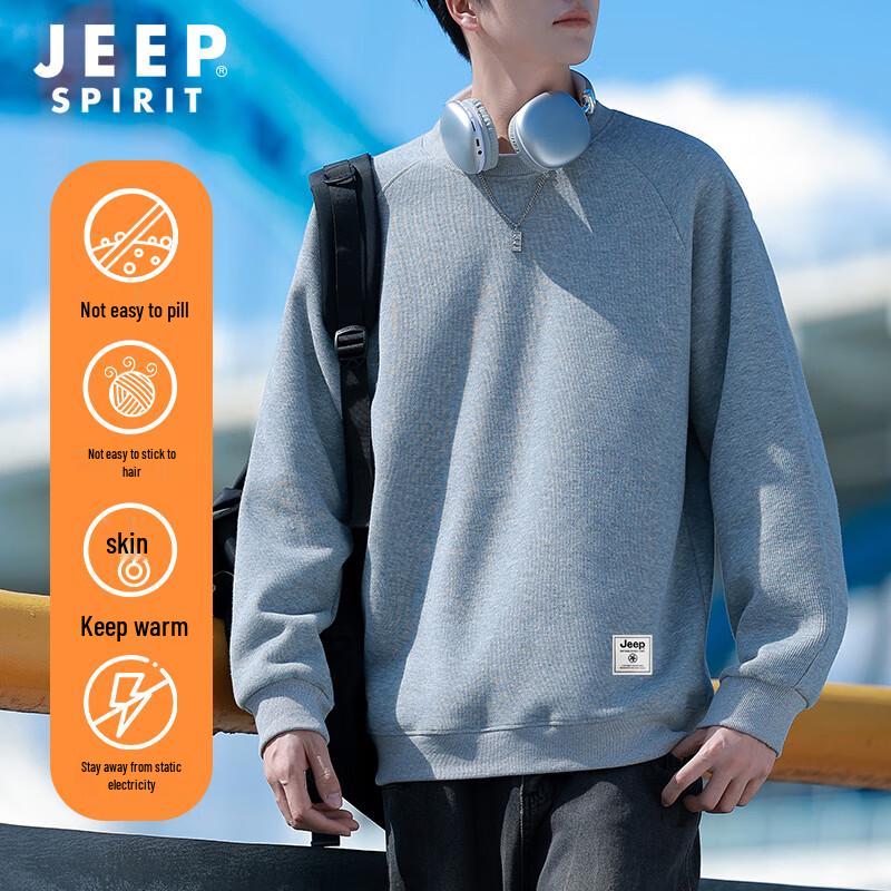 JEEP SPIRIT Men's Loose Fit Round Neck Pullover Sweatshirt