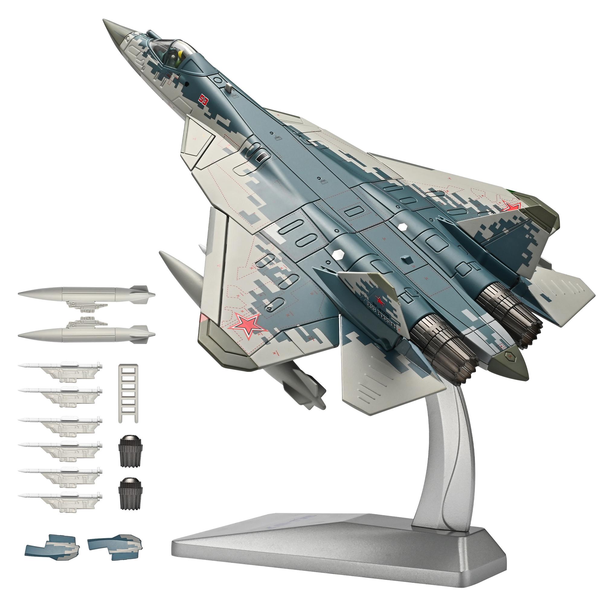 1:68 Sukhoi Su-57 Russian Stealth Fighter Alloy Diecast Model Military Aircraft Desktop Display Collectible Ornament Holiday Toy