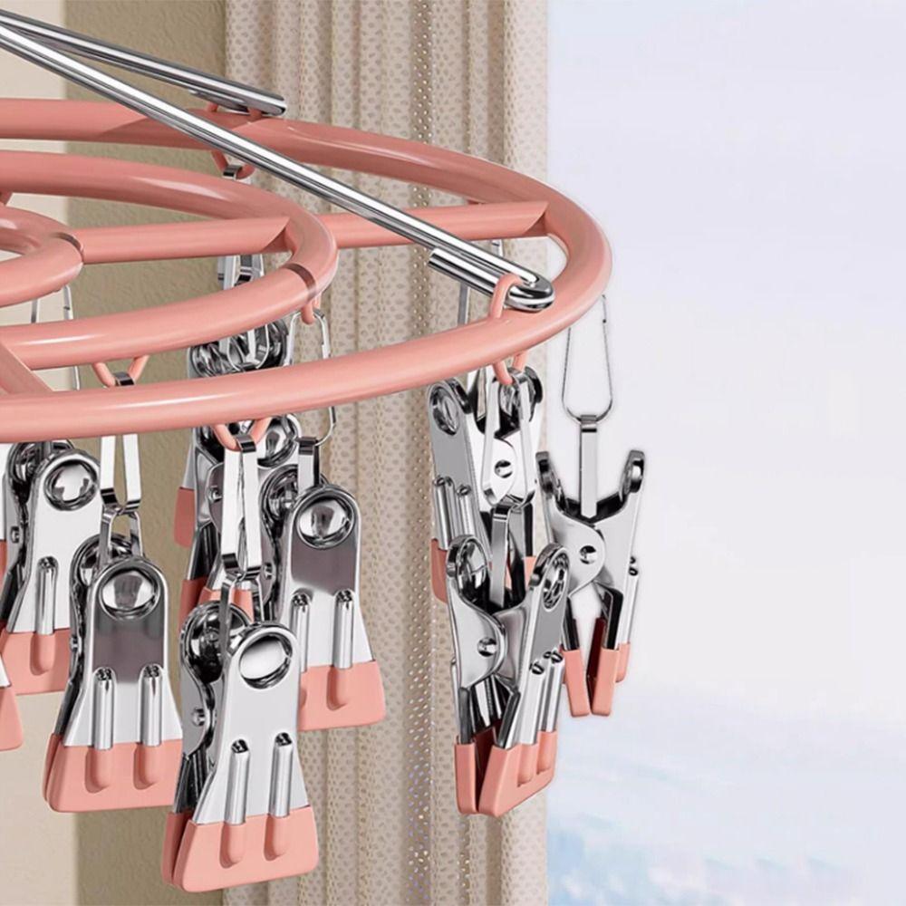 Stainless Steel 24 Clip Hanging Rack Household Underwear Socks Clip Sock Drying Rack for Home