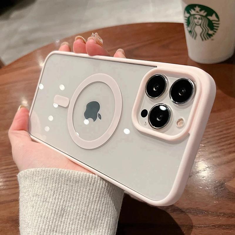 

Ударопрочный акриловый магнитный прозрачный чехол для телефона iPhone 15 14 13 12 11 Pro Max 14 Plus для беспроводной зарядки Magsafe, жесткий чехол для ПК For iPhone 13 розовый