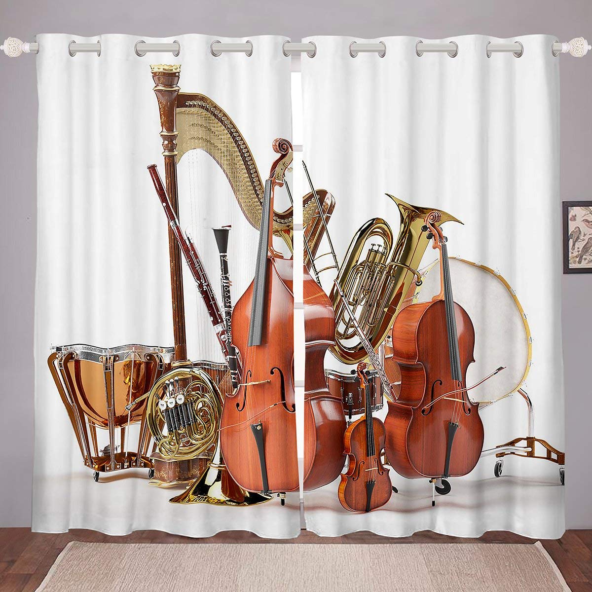 

Шторы-занавески со скрипичным принтом, классические музыкальные шторы, музыкальные узоры, декор для окон, занавески для спальни W55 X H120cm X 2&Grommet Top