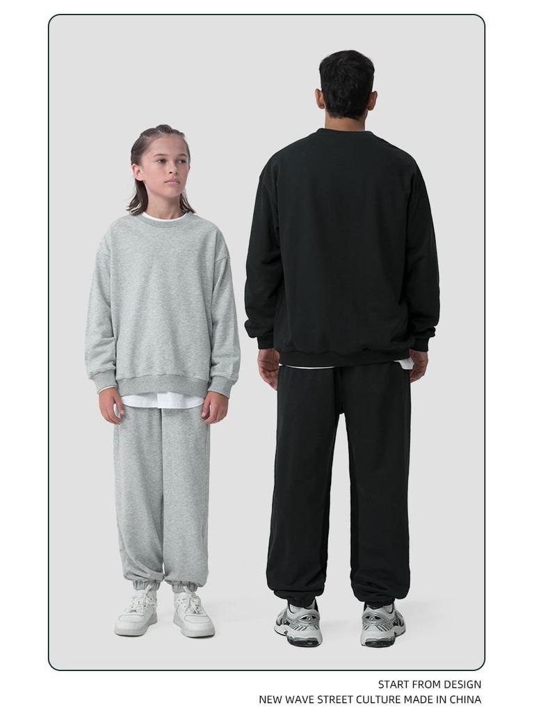 Children's Solid Color Loose-Fit Sweatpants and Sweatshirt Set - Combed Cotton, Large Terry Cloth for Big and Middle Kids