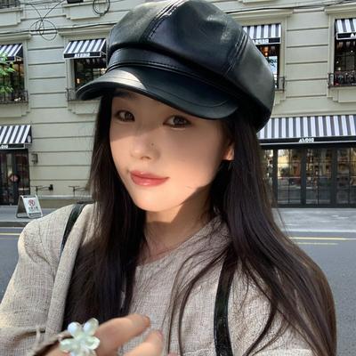 Sombrero Octogonal de Cuero PU Otoño e Invierno Boina Retro Estilo Británico Versátil Para Mostrar la Cara Sombrero de Niña Pequeña