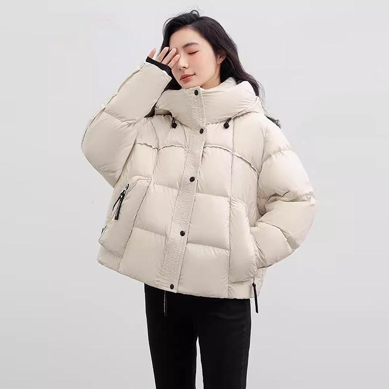 Women's Fashionable Winter 2026 Short White Hooded Duck Down Puffer Jacket